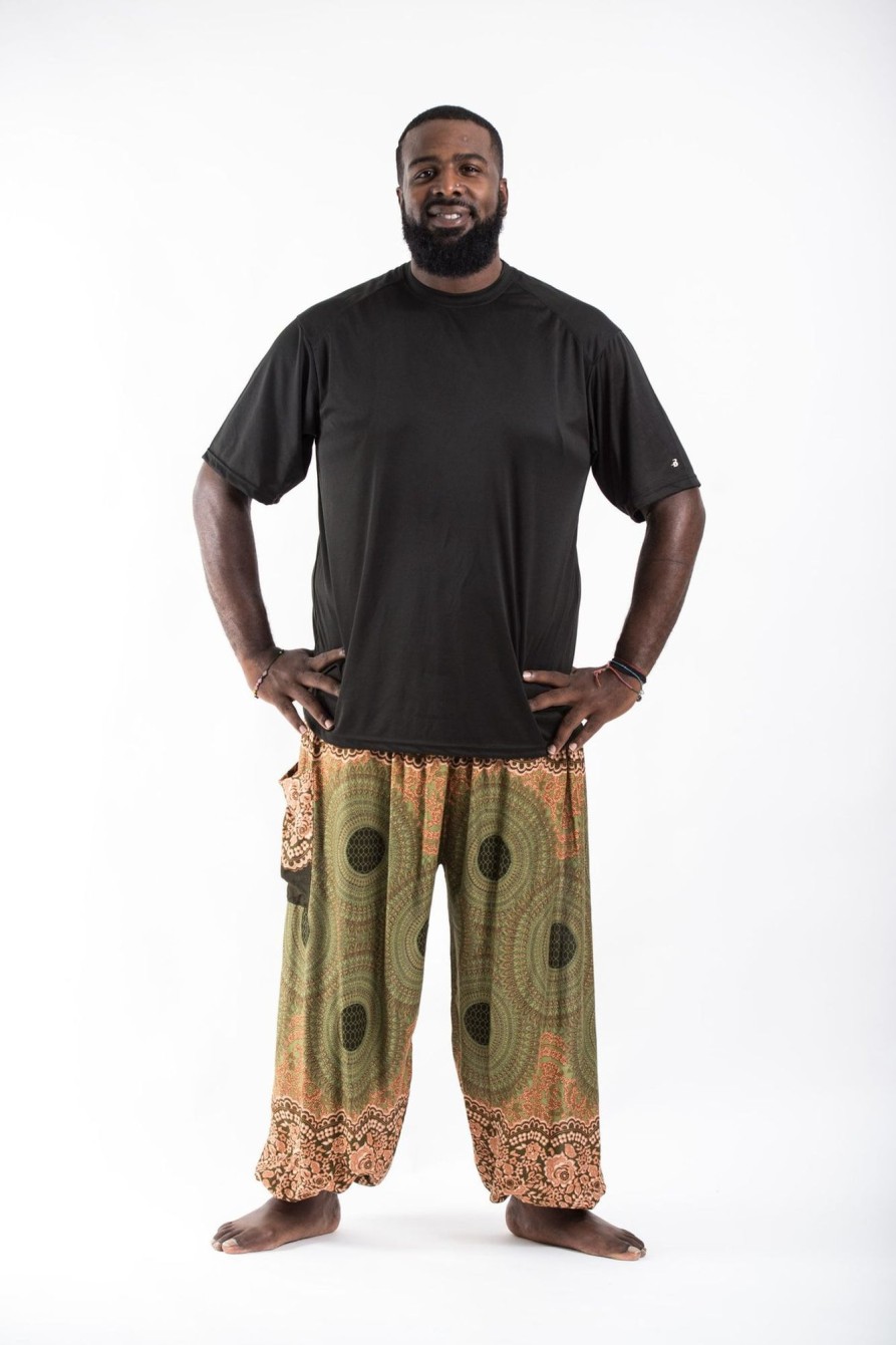 Plus Size HaremPants | Plus Size Geometric Mandalas Men'S Harem Pants In Olive