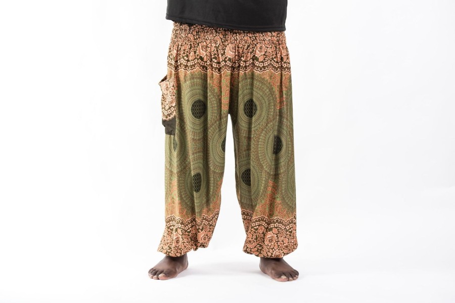 Plus Size HaremPants | Plus Size Geometric Mandalas Men'S Harem Pants In Olive