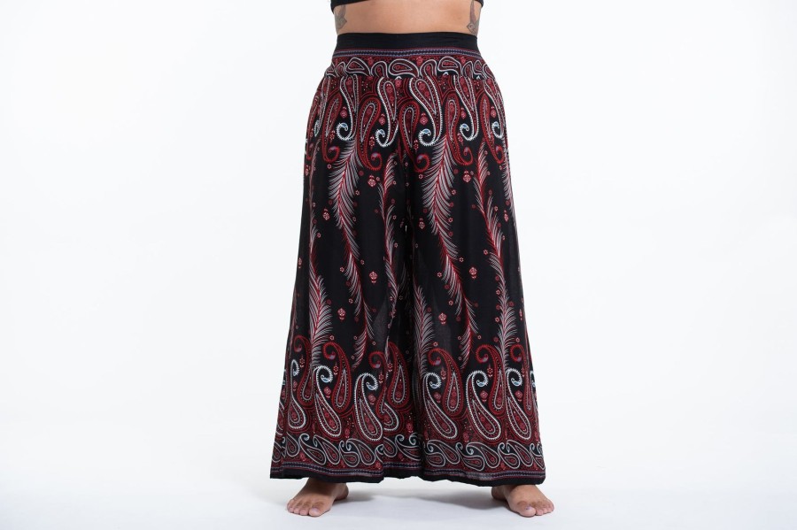 Plus Size HaremPants | Plus Size Paisley Feathers Palazzo Style Harem Pants In Black