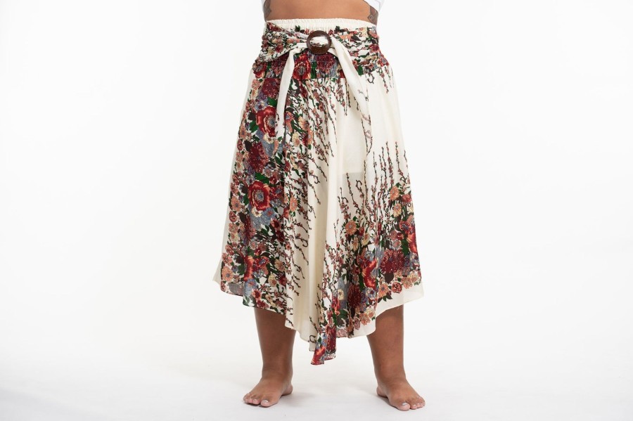 Plus Size HaremPants | Plus Size Floral Handkerchief Midi Skirt In Cream