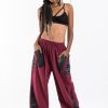 Women HaremPants | Thai Cotton Women'S Pants With Hill Tribe Trim In Red