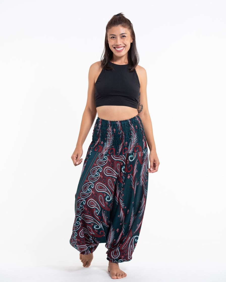 Women HaremPants | Paisley Feathers 2-In-1 Jumpsuit Harem Pants In Green