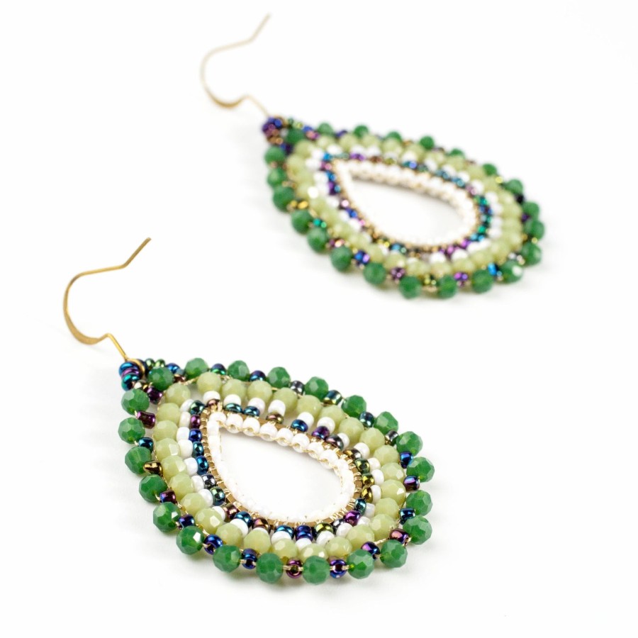 Accessories HaremPants | Oval Beads Brass Earrings Green