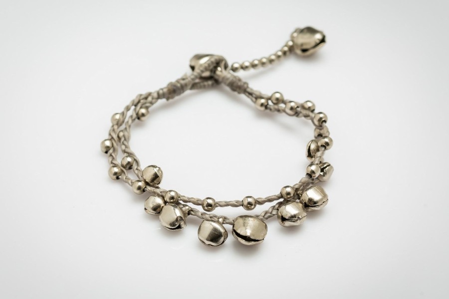 Accessories HaremPants | Silver Color Bell Waxed Cotton Bracelets In Gray