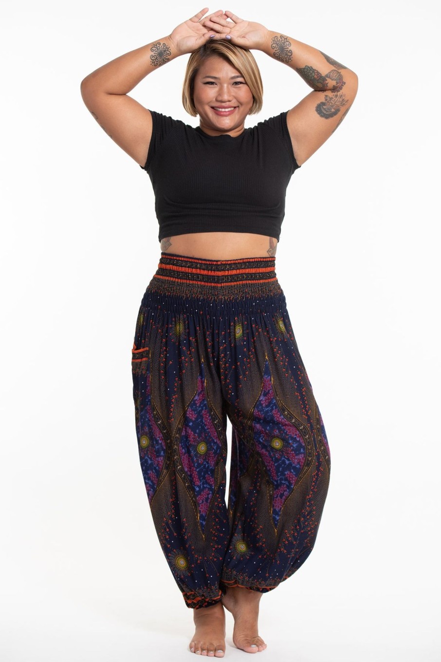 Women HaremPants | Plus Size Peacock Eye Women'S Harem Pants In Navy