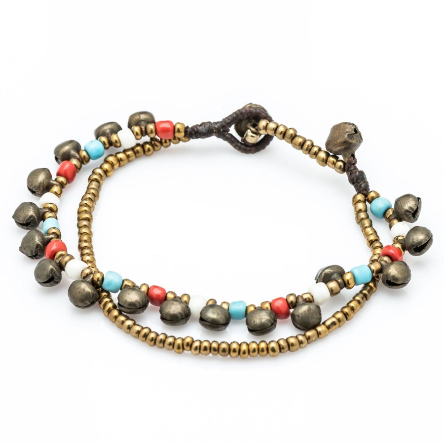 Accessories HaremPants | Brass Bell And Bead Double Strand Bracelets Multi