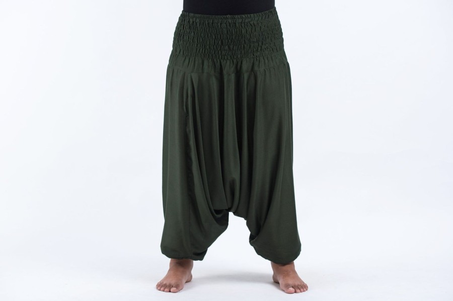 Women HaremPants | Plus Size Solid Color 2-In-1 Jumpsuit Harem Pants In Dark Green