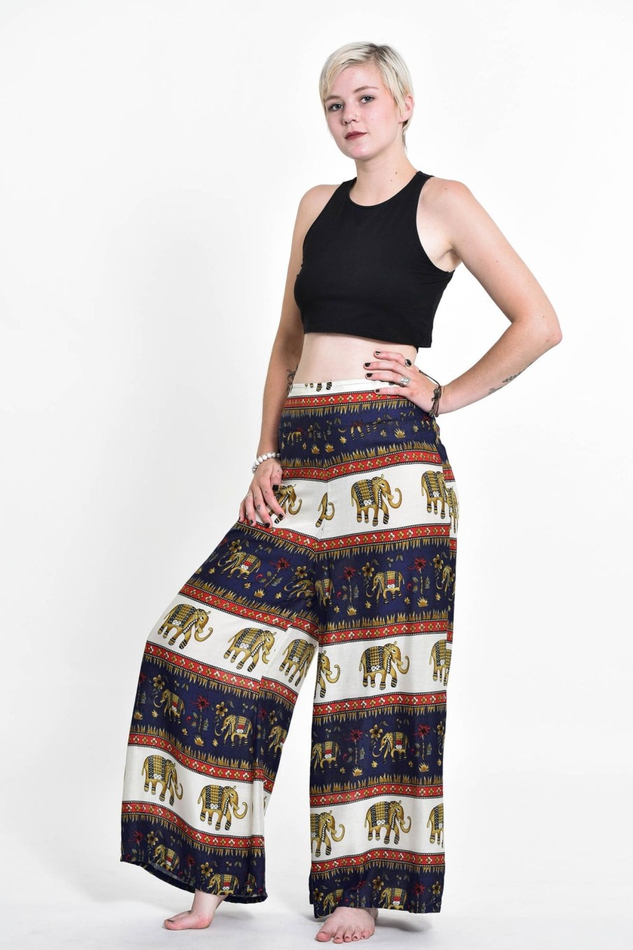 Women HaremPants | Elephant Bliss Palazzo Style Elephant Pants In Navy