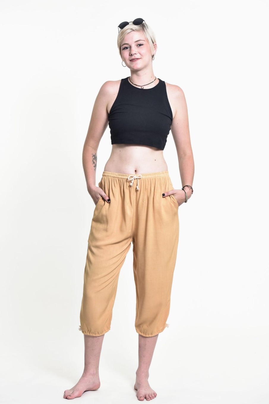 Women HaremPants | Women'S Drawstring Yoga Massage Cropped Pants In Cream