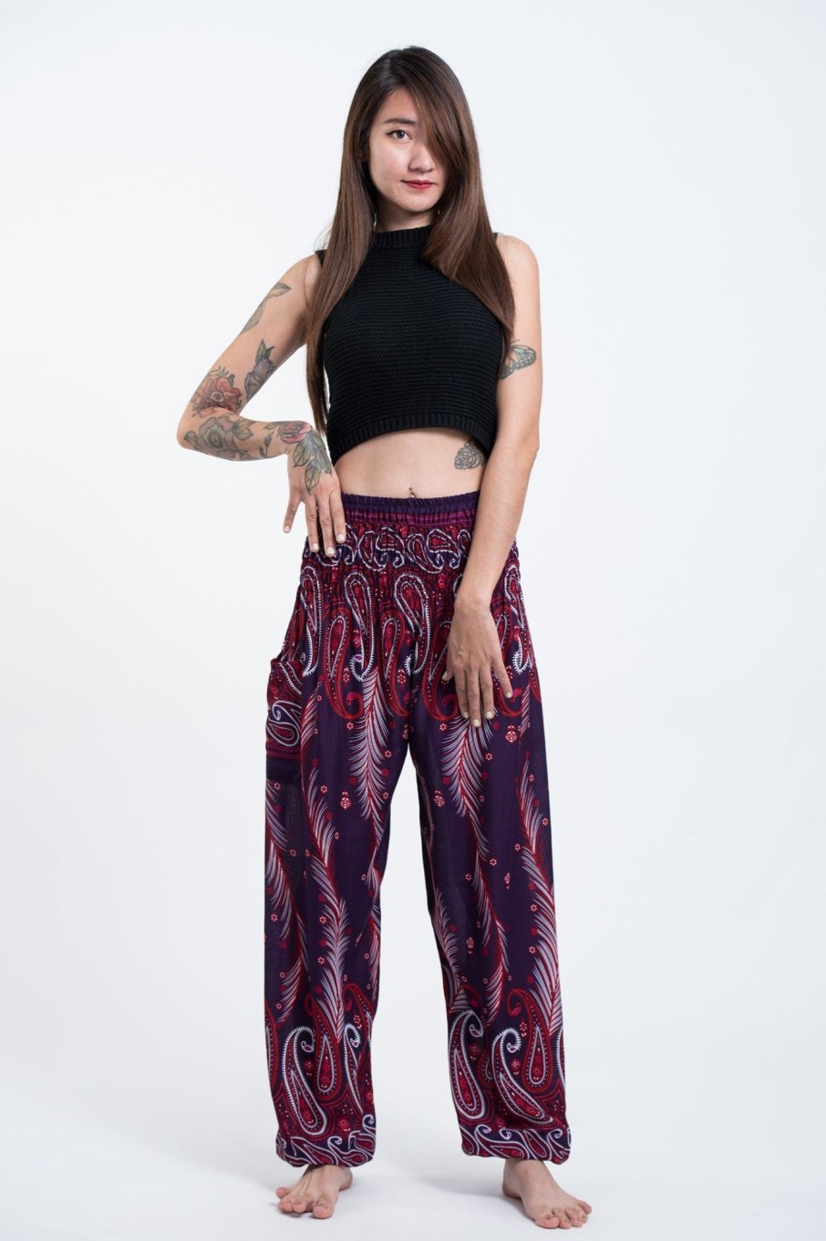 Women HaremPants | Paisley Feathers Women'S Harem Pants In Purple