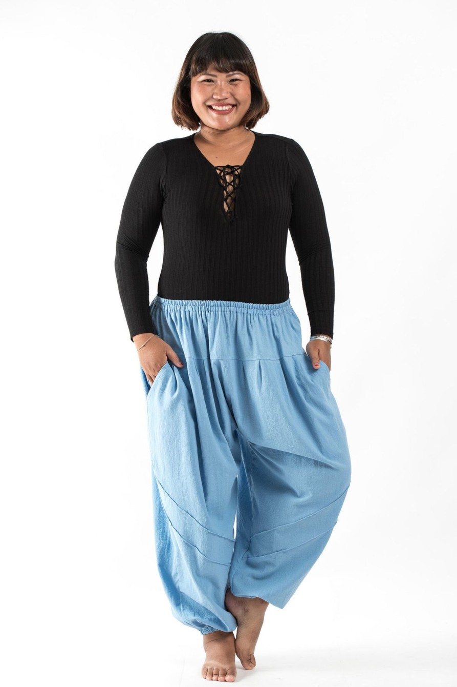 Women HaremPants | Plus Size Genie Women'S Cotton Harem Pants In Light Blue