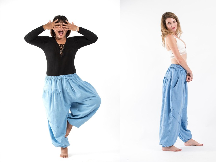 Women HaremPants | Plus Size Genie Women'S Cotton Harem Pants In Light Blue