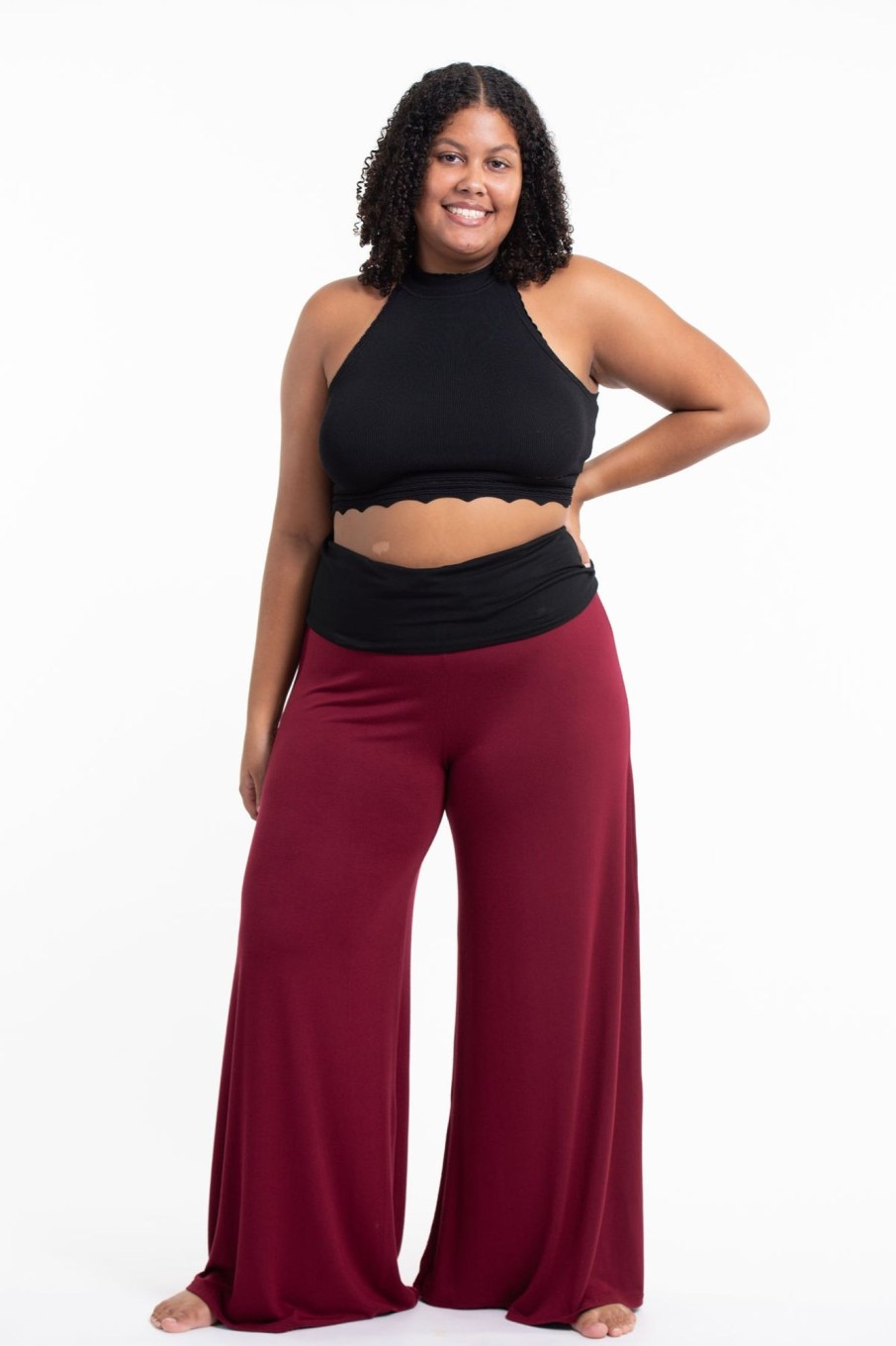 Plus Size HaremPants | Plus Size Wide Leg Palazzo Harem Pants Cotton Spandex In Solid Red