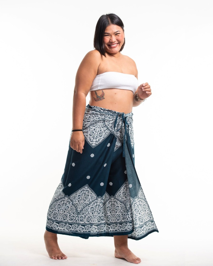 Plus Size HaremPants | Plus Size Blooming Vines Wrap Palazzo Style Harem Pants In Teal