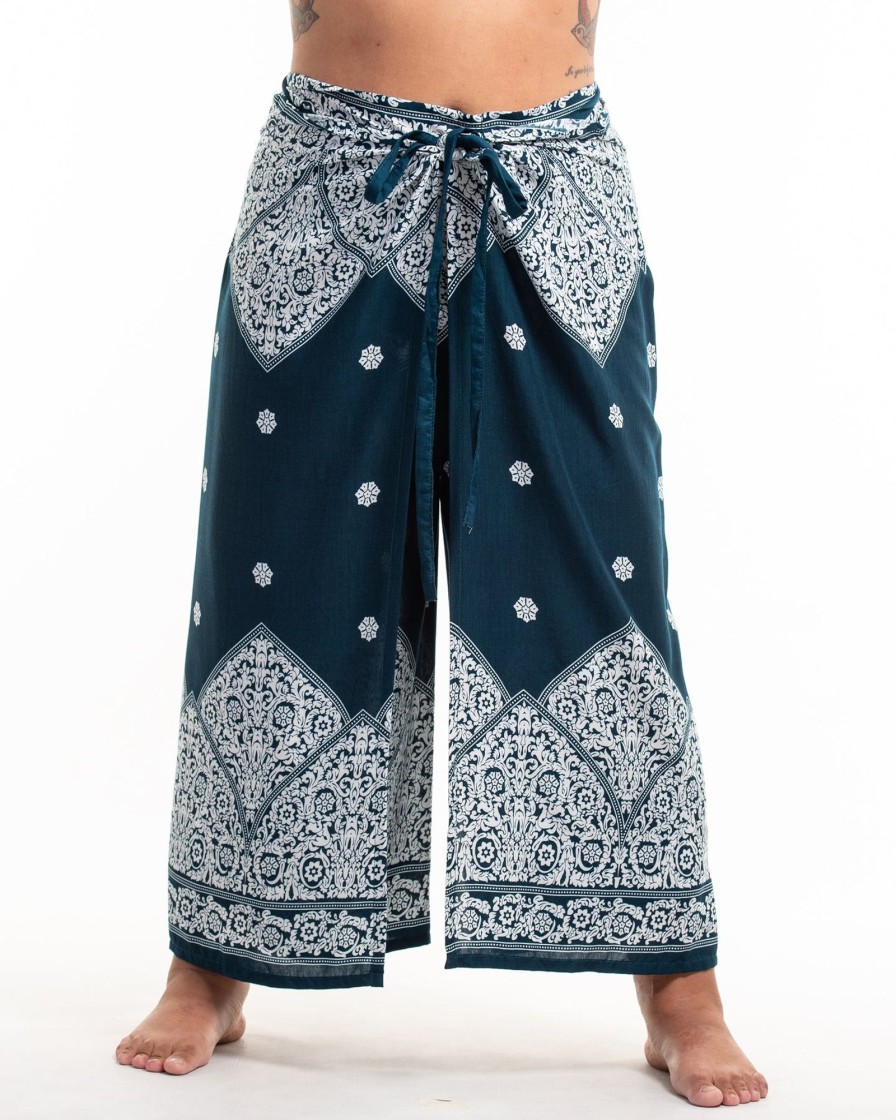 Plus Size HaremPants | Plus Size Blooming Vines Wrap Palazzo Style Harem Pants In Teal