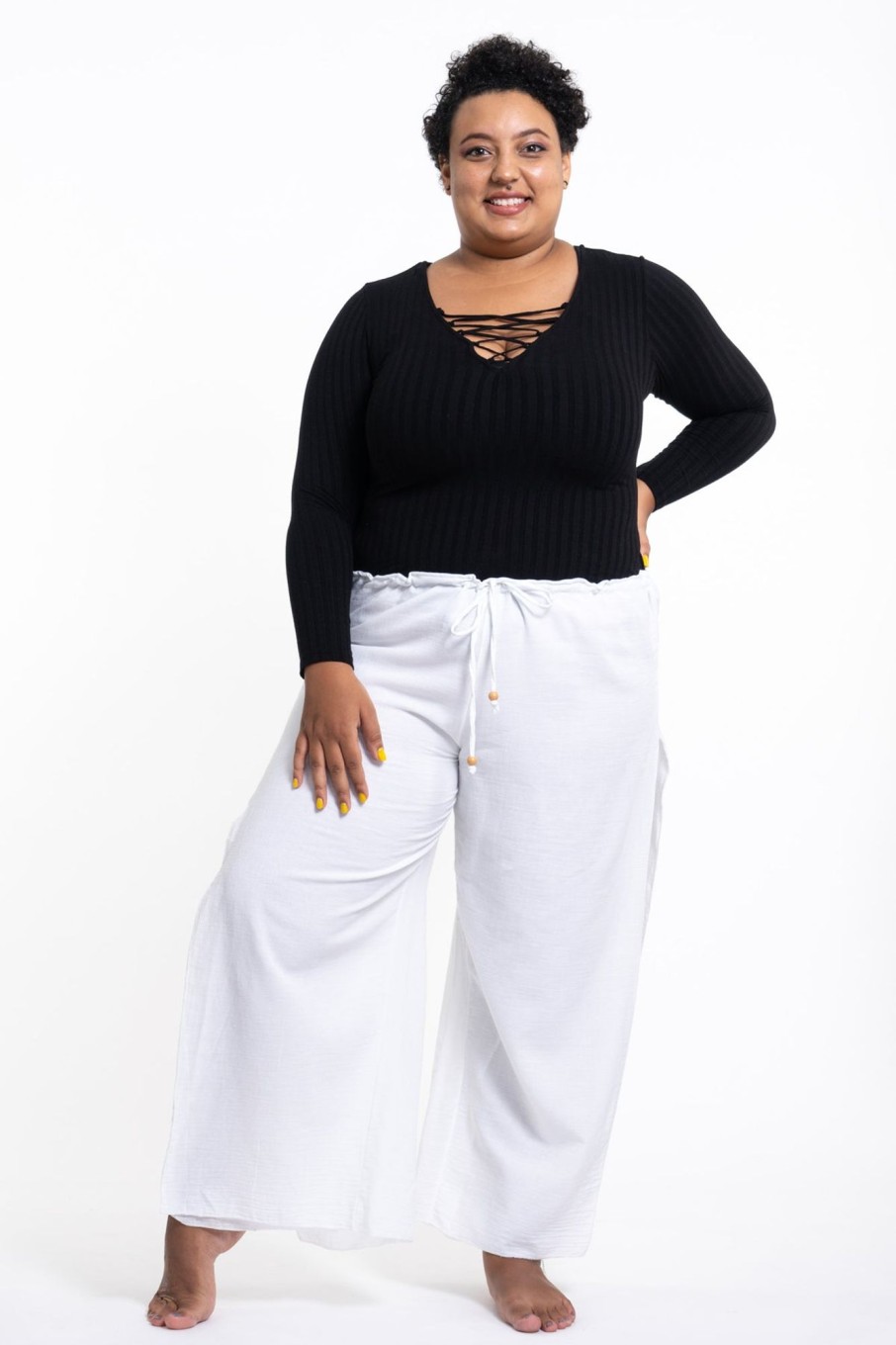 Plus Size HaremPants | Plus Size Women'S Thai Harem Double Layers Palazzo Pants In Solid White