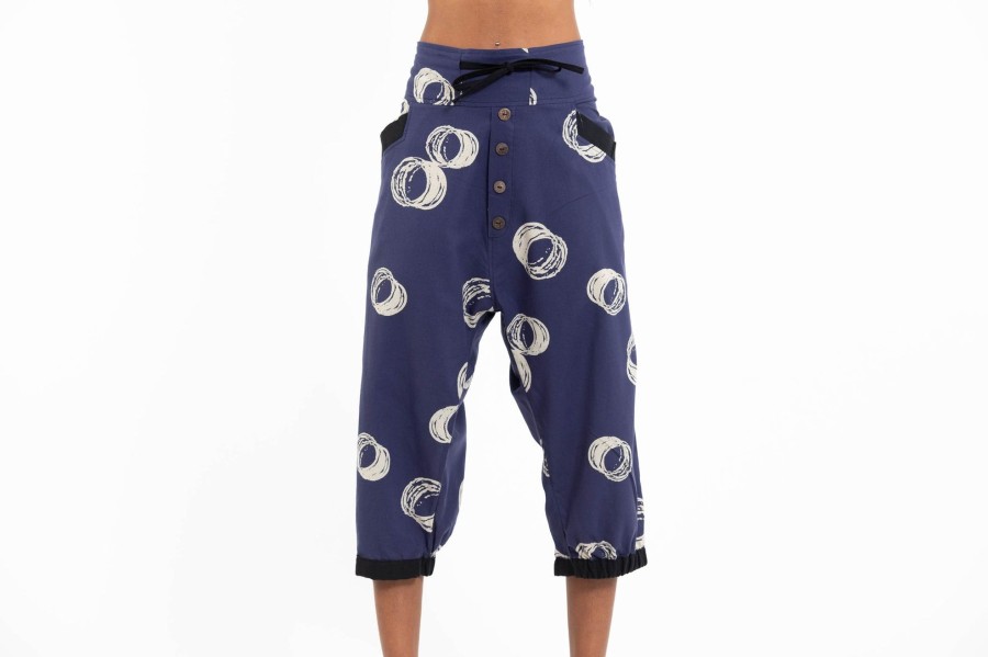 Women HaremPants | Circles Women'S Harem Pants With Faux Buttons In Navy