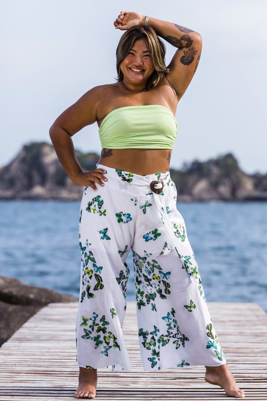 Women HaremPants | Plus Size Women'S Thai Harem Palazzo Pants In Butterflies Green