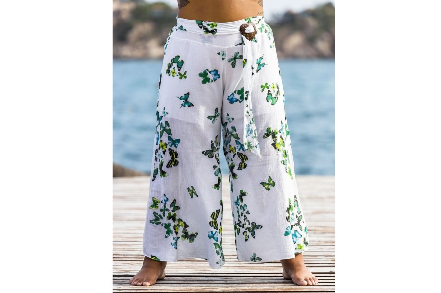 Women HaremPants | Plus Size Women'S Thai Harem Palazzo Pants In Butterflies Green