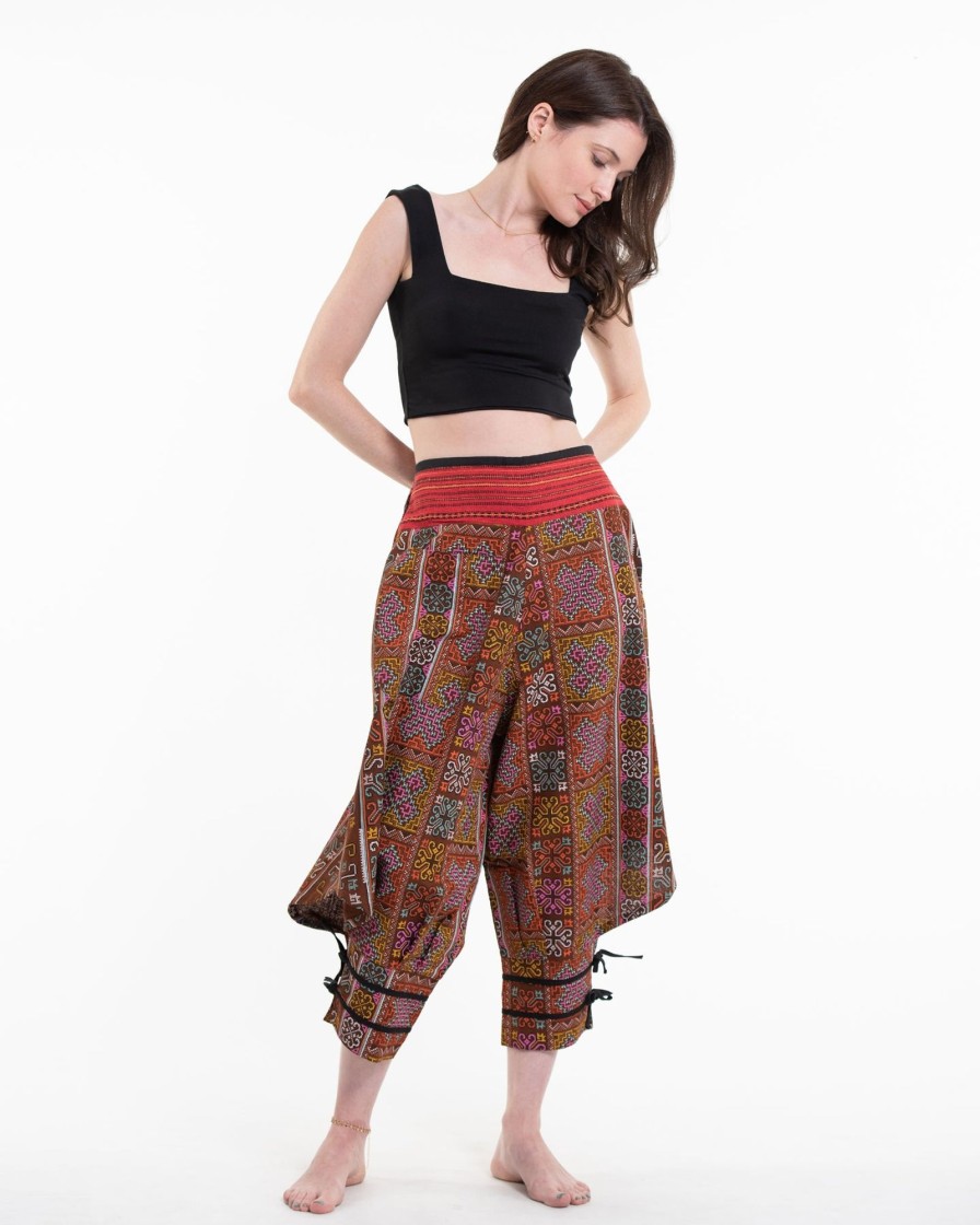 Women HaremPants | Clovers Thai Hill Tribe Fabric Women'S Harem Pants With Ankle Straps In Light Brown