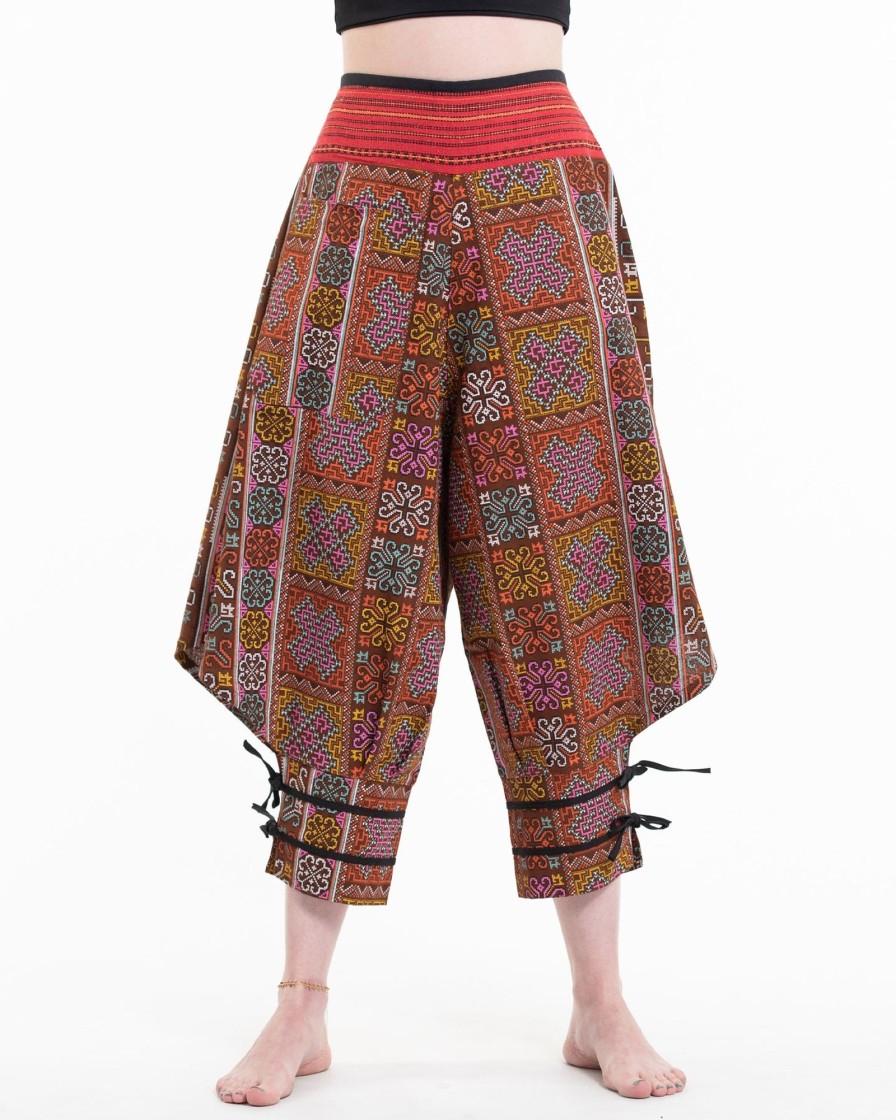 Women HaremPants | Clovers Thai Hill Tribe Fabric Women'S Harem Pants With Ankle Straps In Light Brown