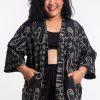 Plus Size HaremPants | Japanese Print Cotton Kimono Cardigan In Black