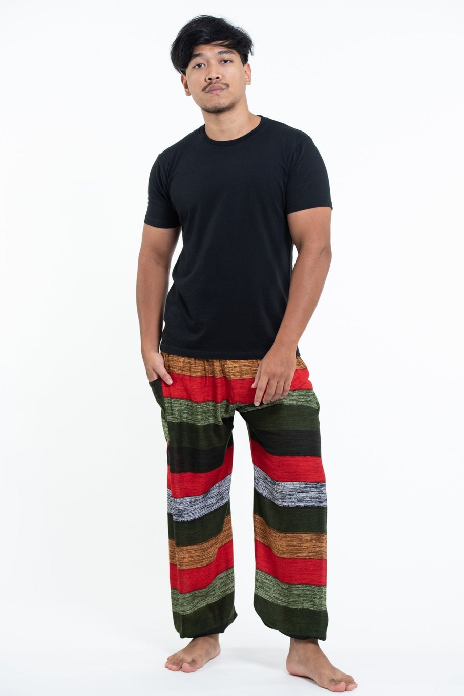 Men HaremPants | Boho Striped Men'S Harem Pants In Green