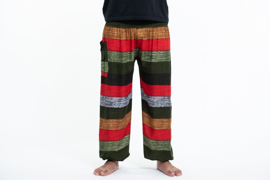 Men HaremPants | Boho Striped Men'S Harem Pants In Green