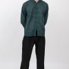 Men HaremPants | Mens Yoga Shirts Chinese Collared In Dark Teal