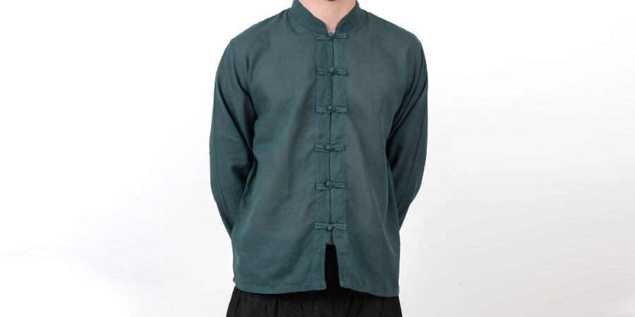 Men HaremPants | Mens Yoga Shirts Chinese Collared In Dark Teal