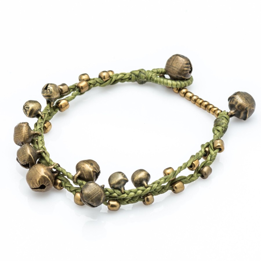 Accessories HaremPants | Brass Bell Waxed Cotton Bracelets In Lime