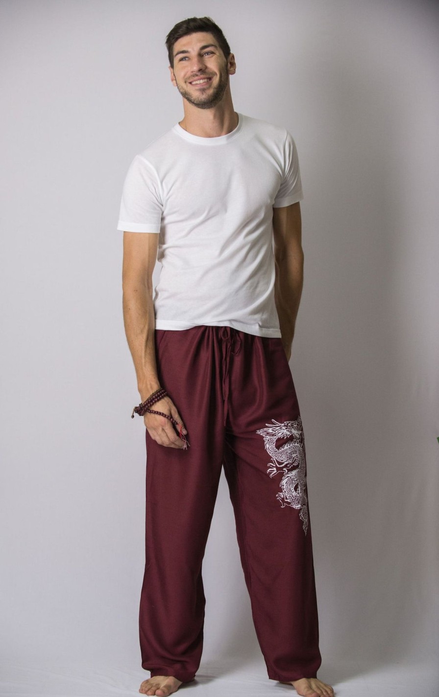 Men HaremPants | The Dragon Men'S Thai Yoga Pants In Burgundy