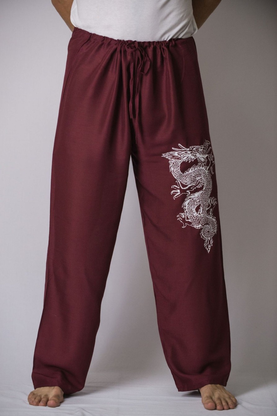 Men HaremPants | The Dragon Men'S Thai Yoga Pants In Burgundy