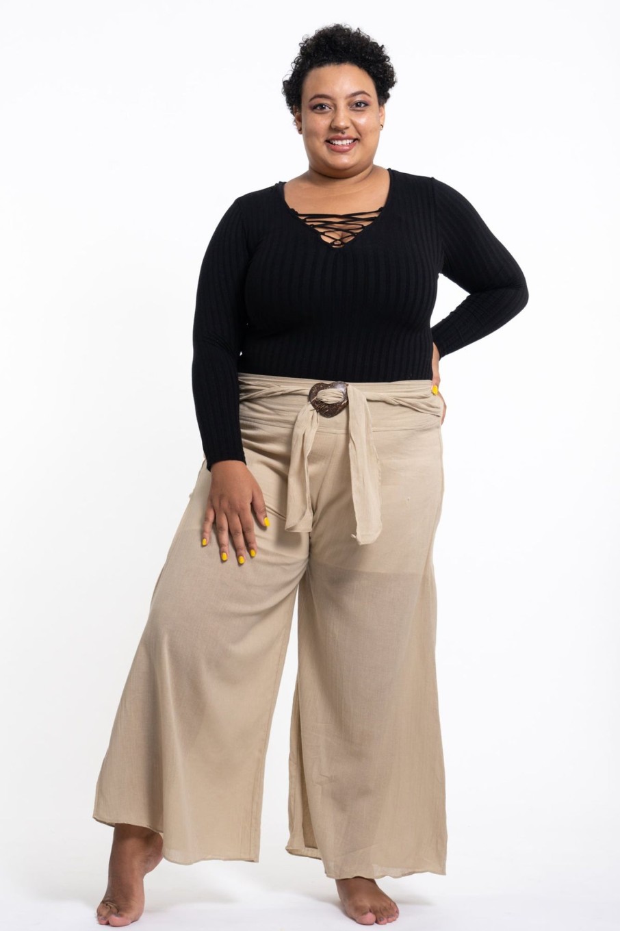 Plus Size HaremPants | Plus Size Women'S Thai Harem Palazzo Pants In Solid Tan