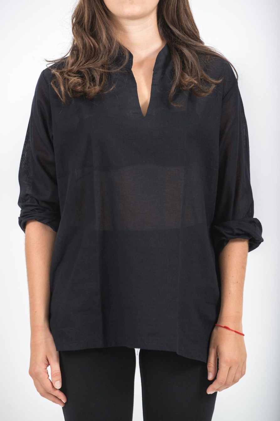 Women HaremPants | Womens Yoga Shirts Nehru Collared In Black