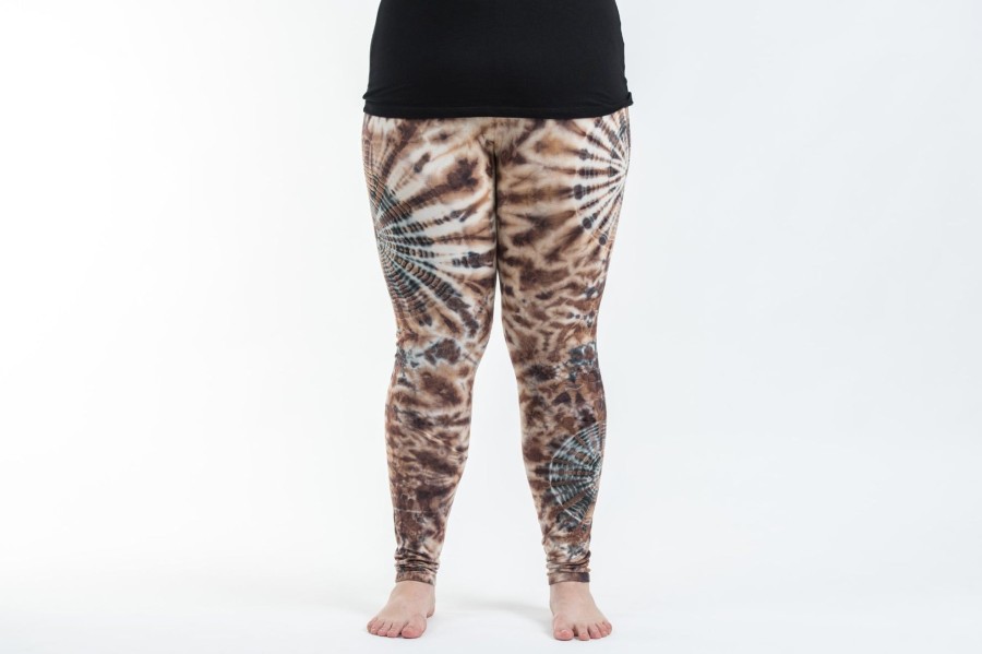 Plus Size HaremPants | Plus Size Swirls Tie Dye Cotton Leggings In Light Brown