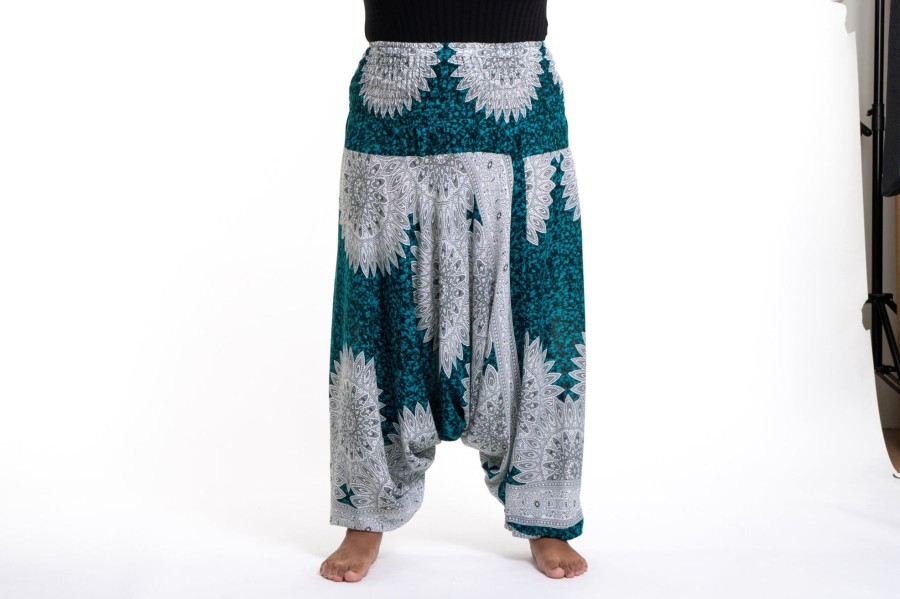 Women HaremPants | Plus Size Marble Mandalas 2-In-1 Jumpsuit Harem Pants In Turquoise