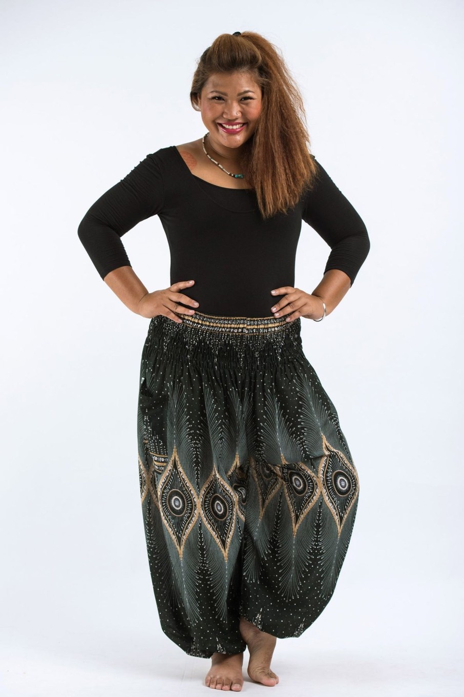 Plus Size HaremPants | Plus Size Diamond Peacock Women'S Harem Pants In Green