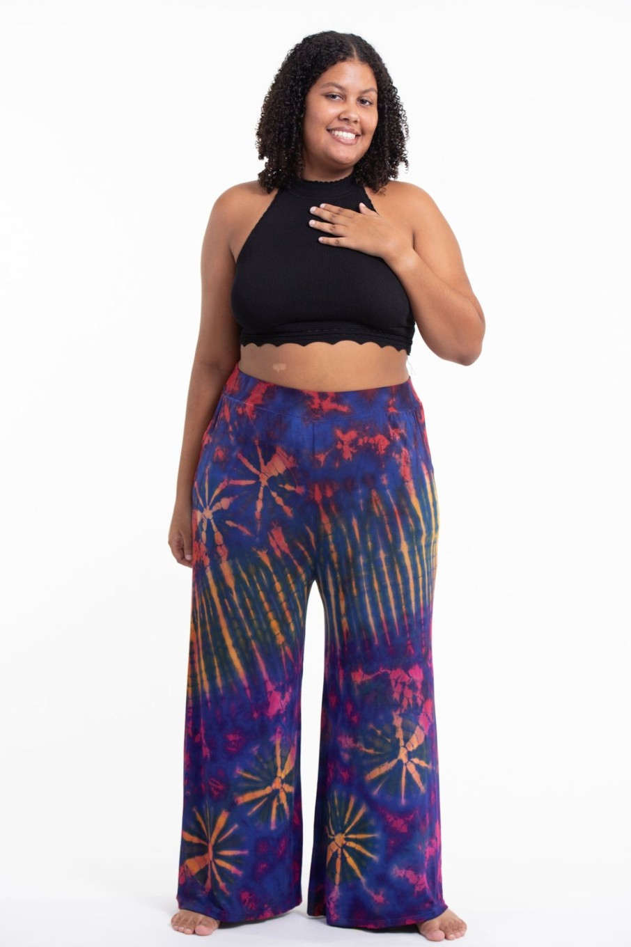 Plus Size HaremPants | Plus Size Wide Leg Palazzo Harem Pants Cotton Tie Dye Blue