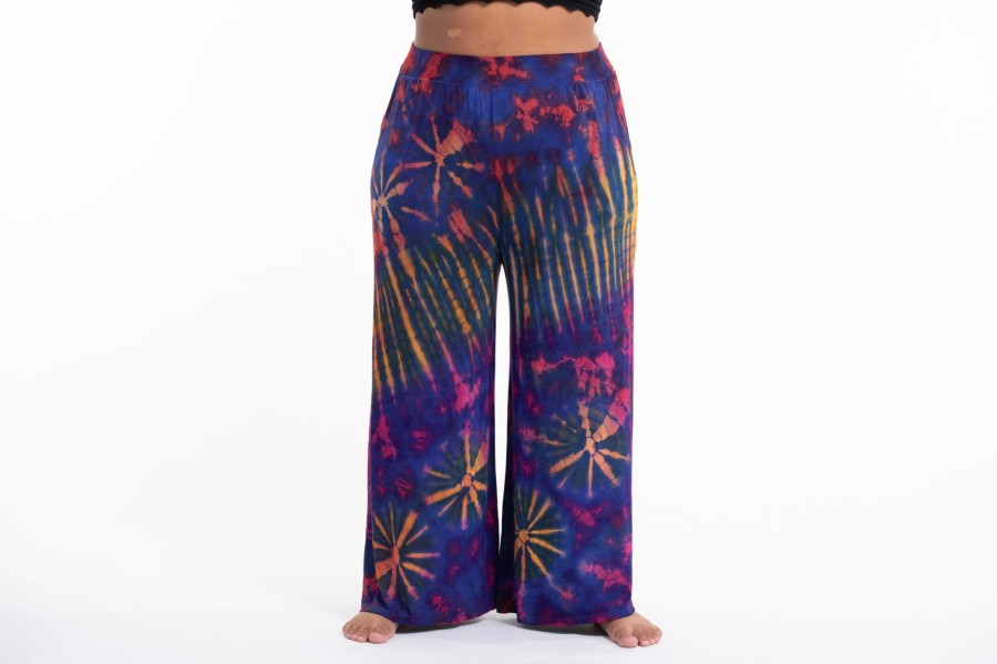 Plus Size HaremPants | Plus Size Wide Leg Palazzo Harem Pants Cotton Tie Dye Blue