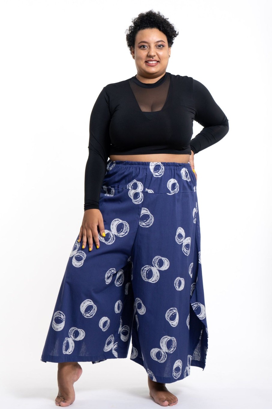 Women HaremPants | Plus Size Circles Women'S Cotton Palazzo Pants In Navy