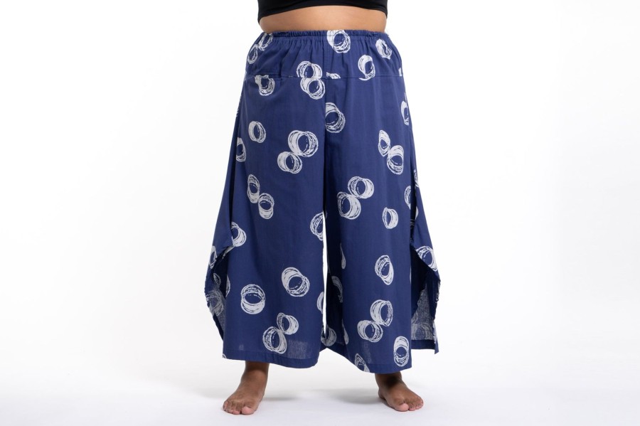 Women HaremPants | Plus Size Circles Women'S Cotton Palazzo Pants In Navy