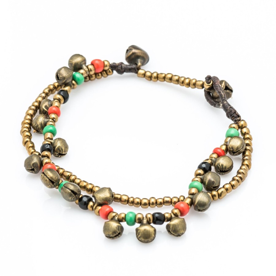 Accessories HaremPants | Brass Bell And Bead Double Strand Bracelets Multi