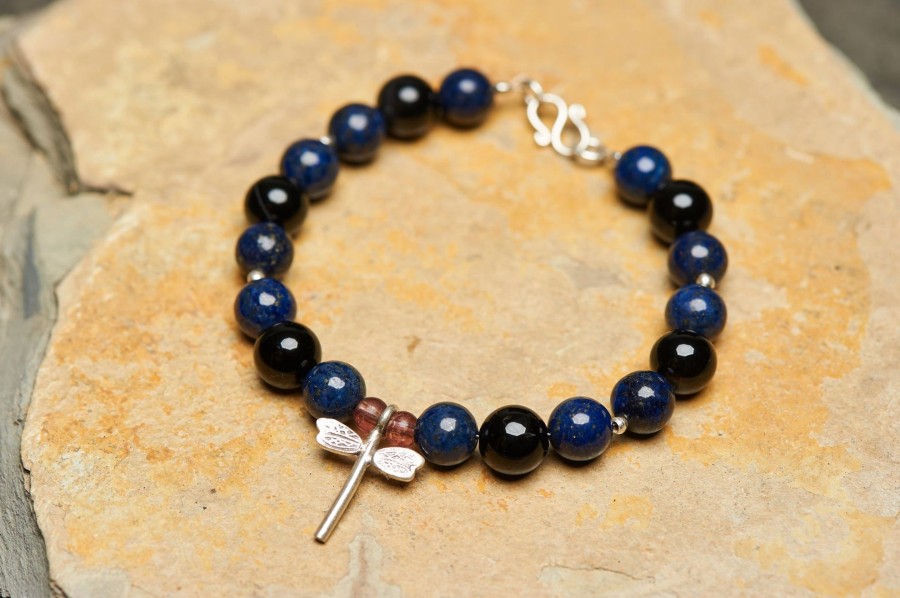 Accessories HaremPants | Hand Made Tibetan Dragon Fly Mala With Lapis Lazuli Beads Bracelet Blue