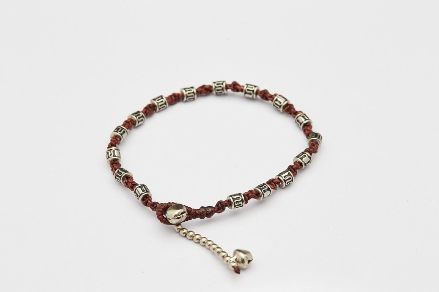 Accessories HaremPants | Hand Made Fair Trade Anklet Waxed Cotton Silver Beads Chocolate