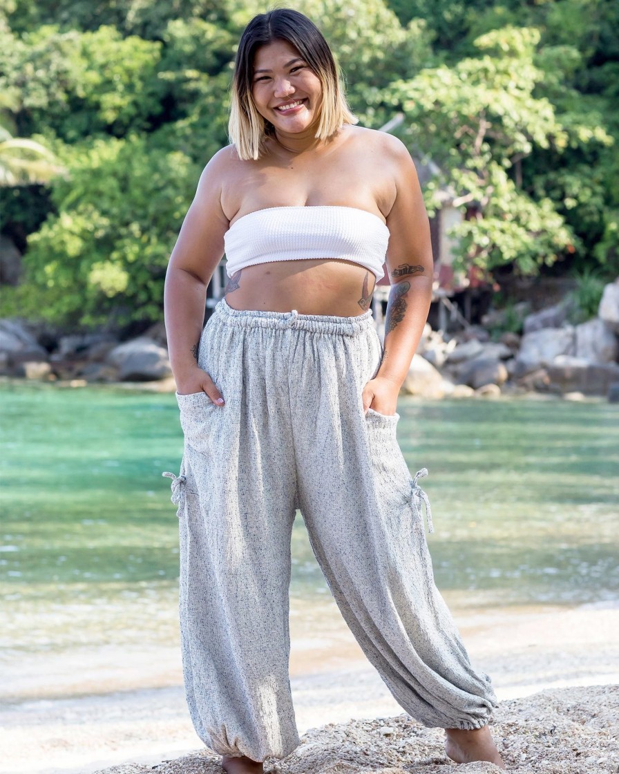 Plus Size HaremPants | Plus Size Women'S Ribbed Cotton Pants In Blue