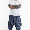 Plus Size HaremPants | Plus Size Traditional Prints Thai Hill Tribe Fabric Men'S Harem Pants With Ankle Straps In Navy