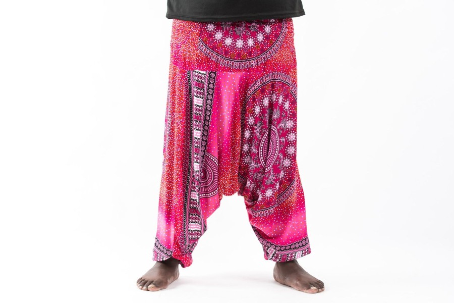 Plus Size HaremPants | Plus Size Tribal Chakras Drop Crotch Men'S Harem Pants In Pink