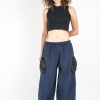 Women HaremPants | Thai Cotton Women Drawstring Pants With Hill Tribe Trim Blue