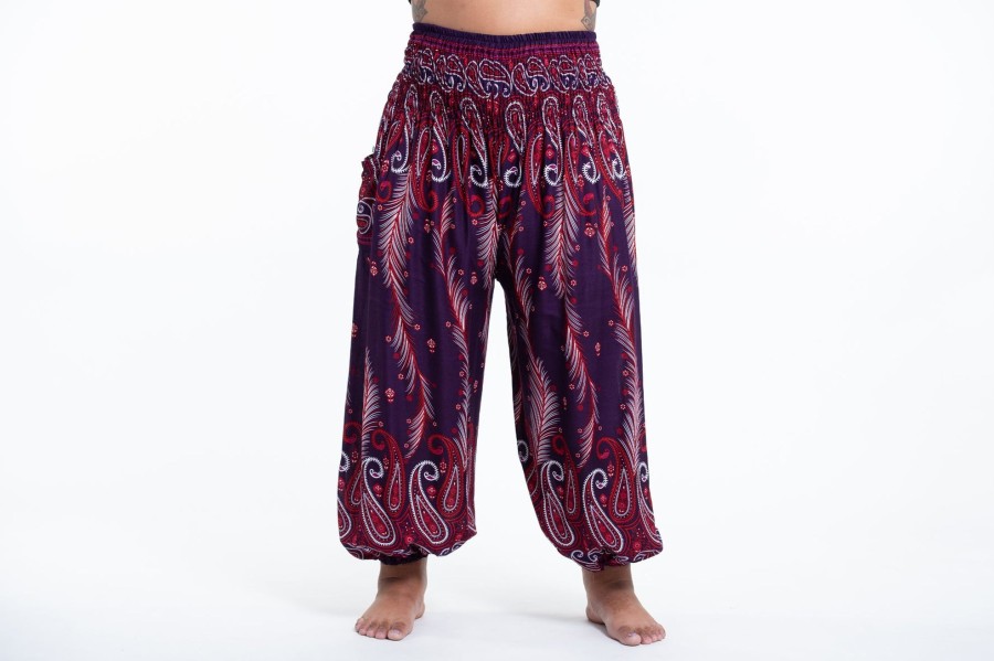 Plus Size HaremPants | Plus Size Paisley Feathers Women'S Harem Pants In Purple